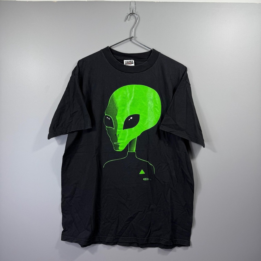 Vintage Alien Space Tour Dates Shirt Mens XL Black Green Graphic Tultex 1995 90s